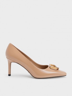 Charles And Keith Gabine Patent Leather Tapered Pumps Beige | PHILIPPINES R561