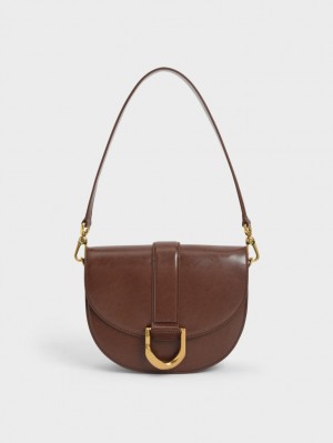 Charles And Keith Gabine Saddle Bags Dark Brown | PHILIPPINES U731