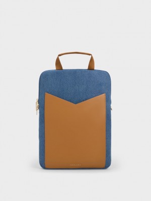 Charles And Keith Gaia Denim Laptop Shoulder Bags Blue | PHILIPPINES M462