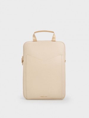 Charles And Keith Gaia Laptop Shoulder Bags Beige | PHILIPPINES E704