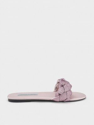 Charles And Keith Gem-Embellished Braided Strap Slides Purple | PHILIPPINES Y587