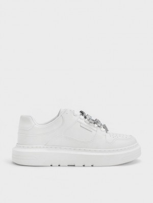 Charles And Keith Gem-Embellished Platform Sneakers White | PHILIPPINES G654