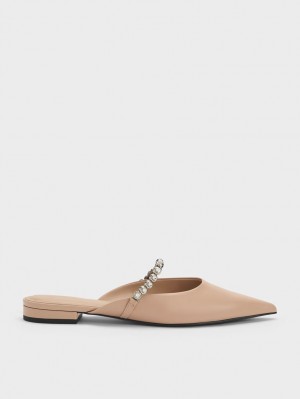 Charles And Keith Gem-Strap Flat Mules Beige | PHILIPPINES J389