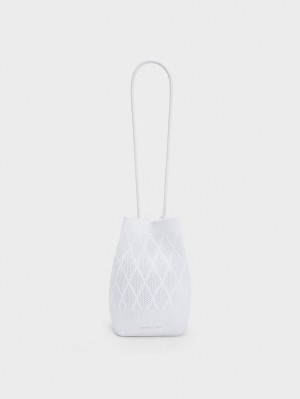 Charles And Keith Genoa Knitted Drawstring Tote Bags White | PHILIPPINES C650