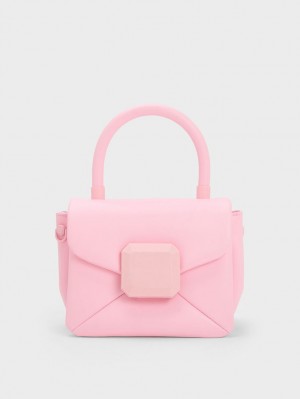 Charles And Keith Geometric Push-Lock Top Handbag Light Pink | PHILIPPINES W560