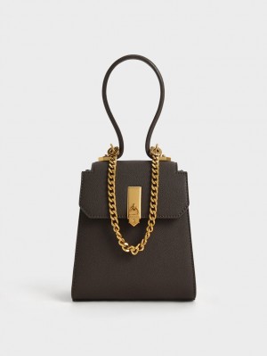 Charles And Keith Geometric Top Handle Chain-Link Shoulder Bags Black | PHILIPPINES B520