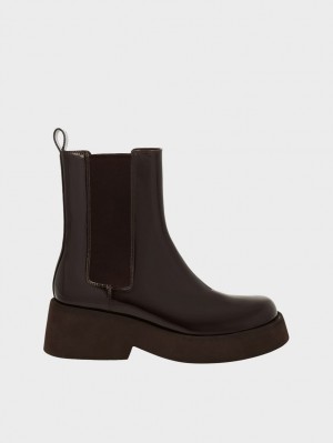 Charles And Keith Giselle Patent Chelsea Boots Brown | PHILIPPINES W340