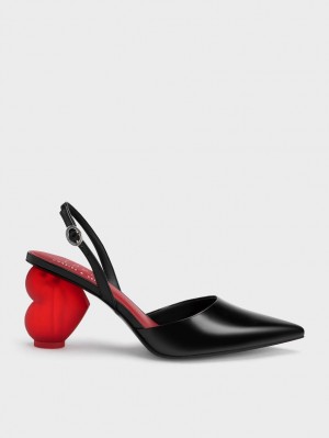 Charles And Keith Heart Heel Slingback Pumps Black | PHILIPPINES H462