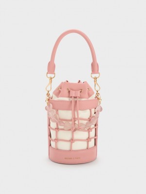 Charles And Keith Heart Motif Caged Bucket Bags Pink | PHILIPPINES B920