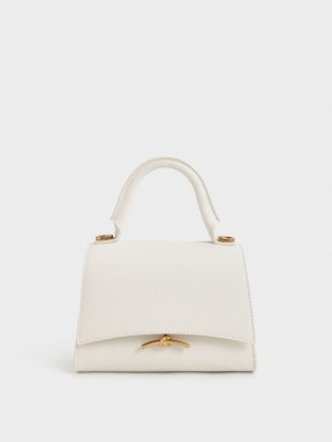 Charles And Keith Huxley Metallic Push-Lock Top Handbag Cream | PHILIPPINES C541