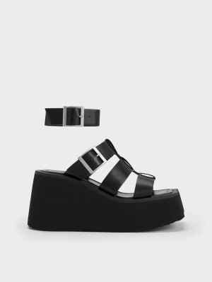 Charles And Keith IIsa Flatform Gladiator Platform Sandals Black | PHILIPPINES Q790