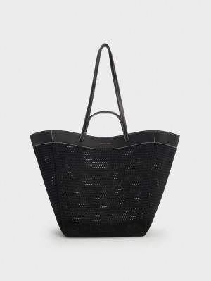 Charles And Keith Ida Knitted Sculptural Tote Bags Black | PHILIPPINES U604