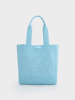 Charles And Keith Ida Knitted Tote Bags Light Blue | PHILIPPINES O965