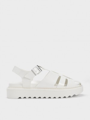 Charles And Keith Interwoven Buckled Platform Sandals White | PHILIPPINES L756