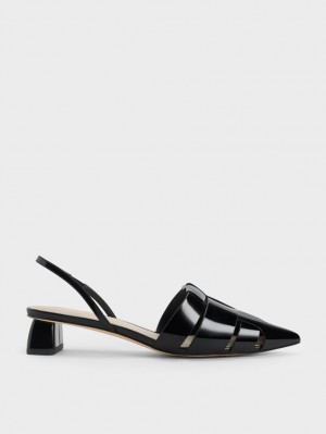 Charles And Keith Interwoven Patent Slingback Pumps Black | PHILIPPINES H356