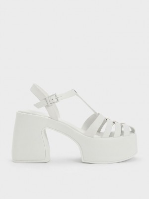 Charles And Keith Interwoven Platform Gladiator Platform Sandals White | PHILIPPINES E458