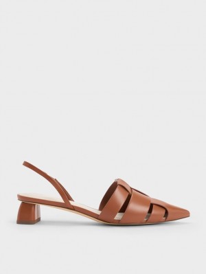 Charles And Keith Interwoven Slingback Pumps Brown | PHILIPPINES P092