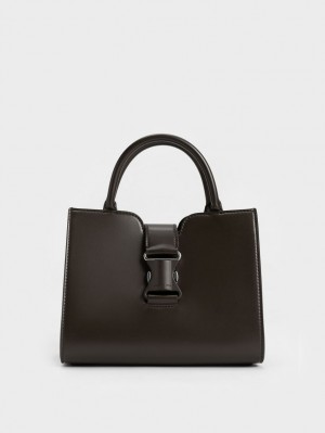 Charles And Keith Ivy Metallic Buckle Tote Bags Black | PHILIPPINES I439