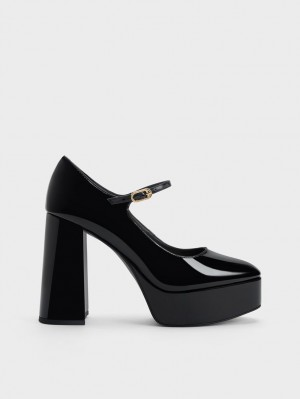 Charles And Keith Jemma Patent Platform Mary Jane Pumps Black | PHILIPPINES L052