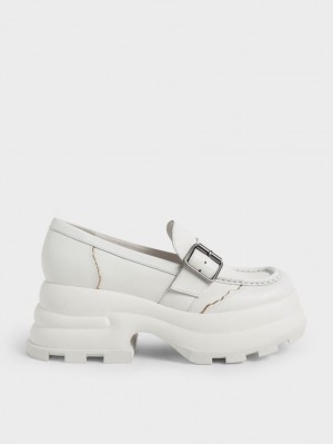 Charles And Keith Jules Platform Buckled Loafers White | PHILIPPINES N630