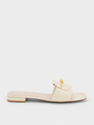 Charles And Keith Knotted Accent Slide Sandals Cream | PHILIPPINES F934