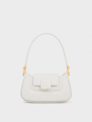 Charles And Keith Koa Push-Lock Top Handbag White | PHILIPPINES E038