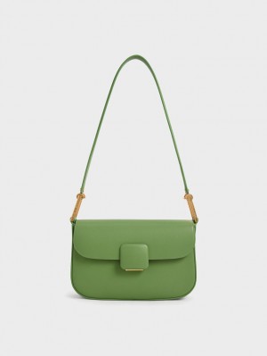 Charles And Keith Koa Square Push-Lock Shoulder Bags Green | PHILIPPINES H567