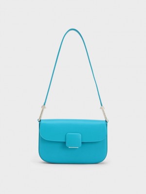 Charles And Keith Koa Square Push-Lock Shoulder Bags Blue | PHILIPPINES S590