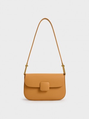 Charles And Keith Koa Square Push-Lock Shoulder Bags Orange | PHILIPPINES S479