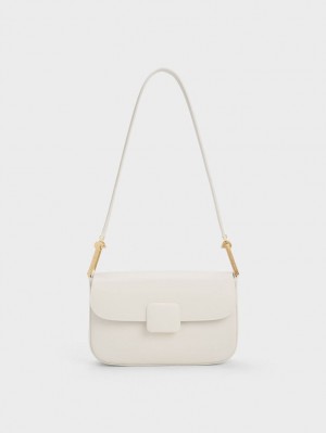 Charles And Keith Koa Square Push-Lock Shoulder Bags Cream | PHILIPPINES Q034