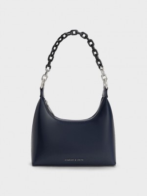 Charles And Keith Koi Chain Handle Shoulder Bags Navy | PHILIPPINES B168