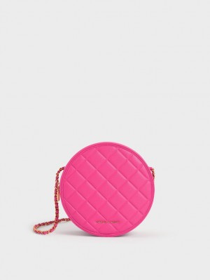 Charles And Keith Kwan Quilted Circle Shoulder Bags Fuchsia | PHILIPPINES H579