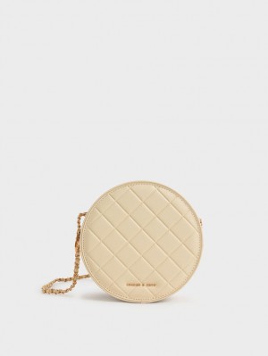 Charles And Keith Kwan Quilted Circle Shoulder Bags Beige | PHILIPPINES K706