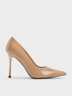 Charles And Keith Kyra Patent Leather Pumps Beige | PHILIPPINES P837