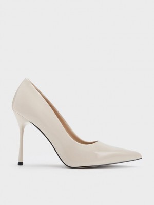 Charles And Keith Kyra Patent Leather Pumps White | PHILIPPINES N497