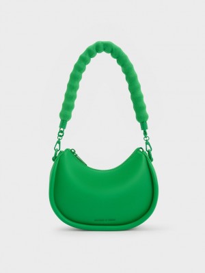 Charles And Keith Lana Curved Shoulder Bags Green | PHILIPPINES Y478