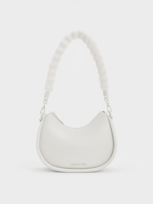 Charles And Keith Lana Curved Shoulder Bags White | PHILIPPINES W435