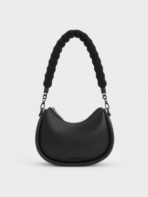 Charles And Keith Lana Curved Shoulder Bags Black | PHILIPPINES R921