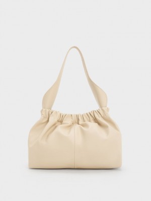 Charles And Keith Large Ally Ruched Slouchy Tote Bags Beige | PHILIPPINES K610