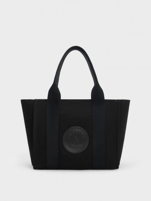 Charles And Keith Large Kay Canvas Tote Bags Black | PHILIPPINES A076