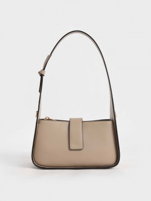 Charles And Keith Leather Chain-Link Tote Bags Beige | PHILIPPINES A365