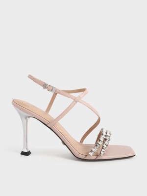 Charles And Keith Leather Gem-Embellished Strap Sandals Beige | PHILIPPINES I930