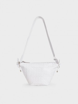 Charles And Keith Leather & Lace Ruched Top Handbag White | PHILIPPINES P489