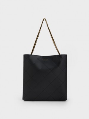 Charles And Keith Leia Braided Handle Tote Bags Black | PHILIPPINES V530