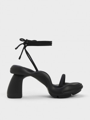 Charles And Keith Leila Tie-Around Sculptural Heels Sandals Black | PHILIPPINES V492