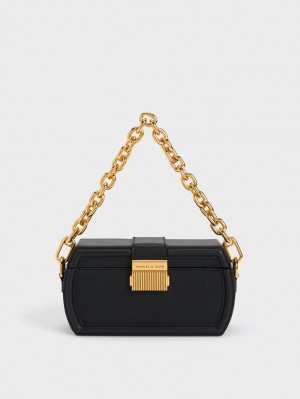 Charles And Keith Leona Belted Geometric Clutch Bag Black | PHILIPPINES T546