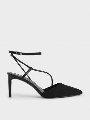 Charles And Keith Linen Asymmetric Pumps Black | PHILIPPINES D263