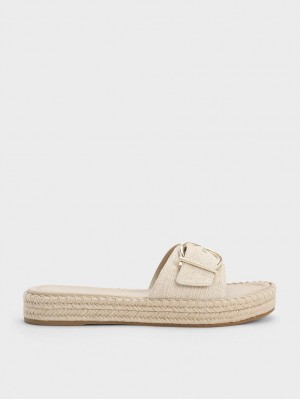 Charles And Keith Linen Buckled Espadrille Flat Sandals Beige | PHILIPPINES D082