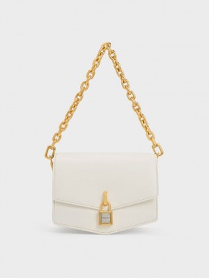 Charles And Keith Lock-Motif Geometric Crossbody Bags White | PHILIPPINES W843