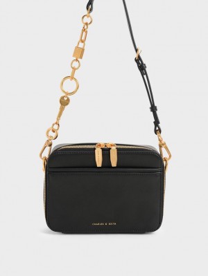 Charles And Keith Lock & Key Chain Handbag Black | PHILIPPINES Q298